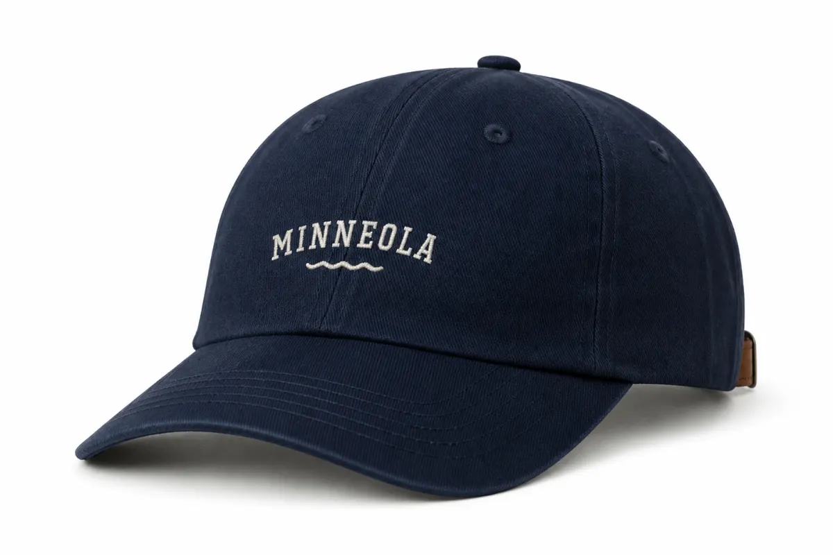 Navy Minneola hat with cream embroidery